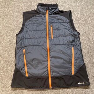 Eddie Bauer FreeHeat Hybrid Puffer Vest Mens Medium Grey Black Orange Full Zip